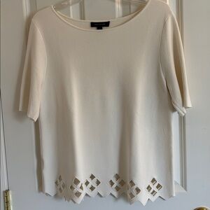 Ann Taylor Cream Knit Short Sleeve Top with Cutout Hem